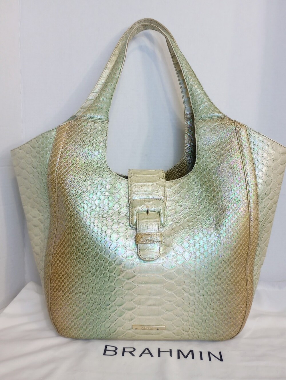 Brahmin Carla Green Velocity Iridescent Metallic Large Shoulder Bag
